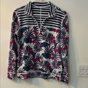 Tommy Bahama Navy and Magenta Floral Striped Sweater